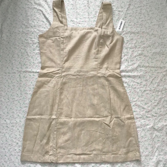 NWT Old Navy Square Neck Linen Blend Mini Dress Tan Brown M Petite - Picture 7 of 16
